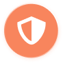 Orange circular icon with a white shield symbol inside.